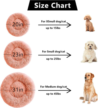 Calming Dog & Cat Bed - Anti-Anxiety Donut Design, Machine Washable, 20X20Inch Pink